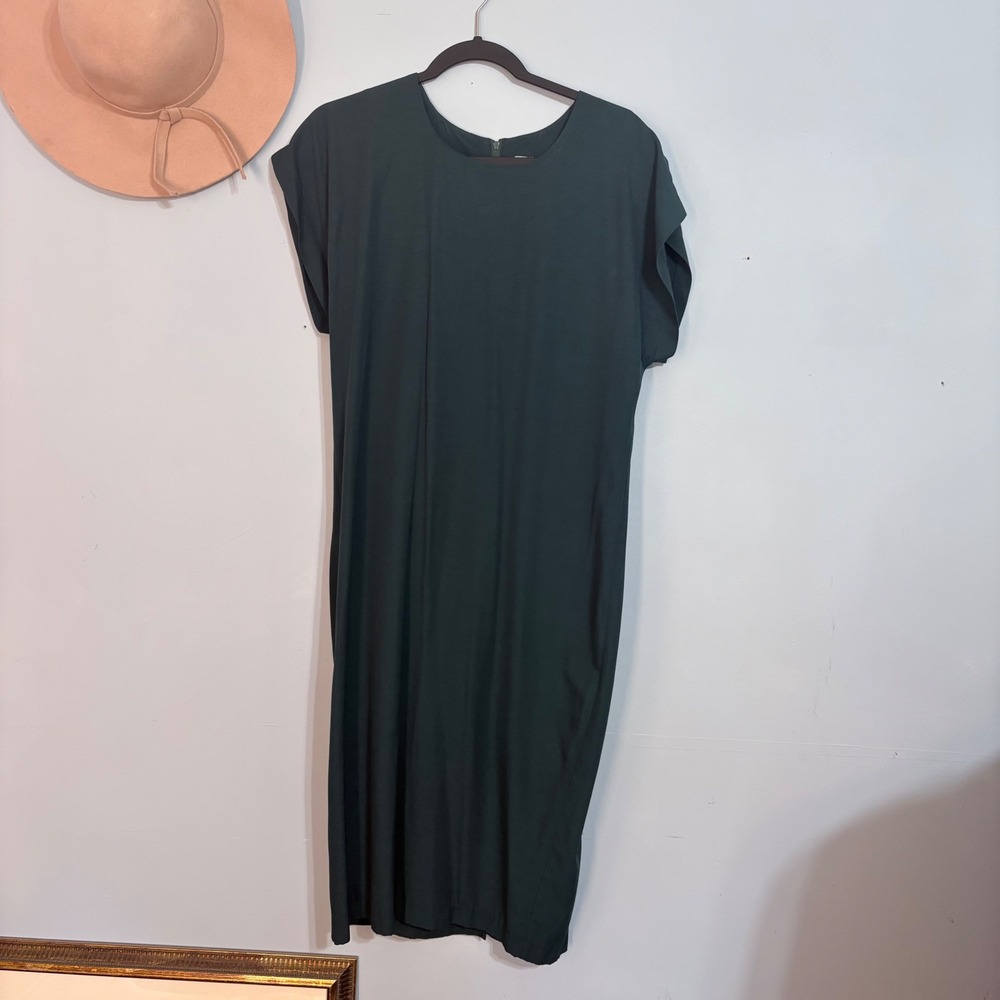 Vintage size 14 sleeveless calf length forest green career dress